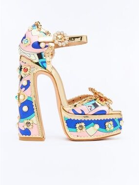 Chase + Chloe Gold Platform with Pink and Blue Pattern ❤️ Disco Barbie